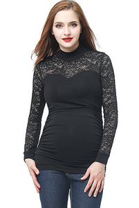 Kimi + Kai Maternity "Faye" Mock Neck Lace Panel Top