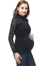 Load image into Gallery viewer, Kimi + Kai Maternity &quot;Faye&quot; Mock Neck Lace Panel Top