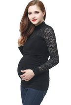 Kimi + Kai Maternity "Faye" Mock Neck Lace Panel Top