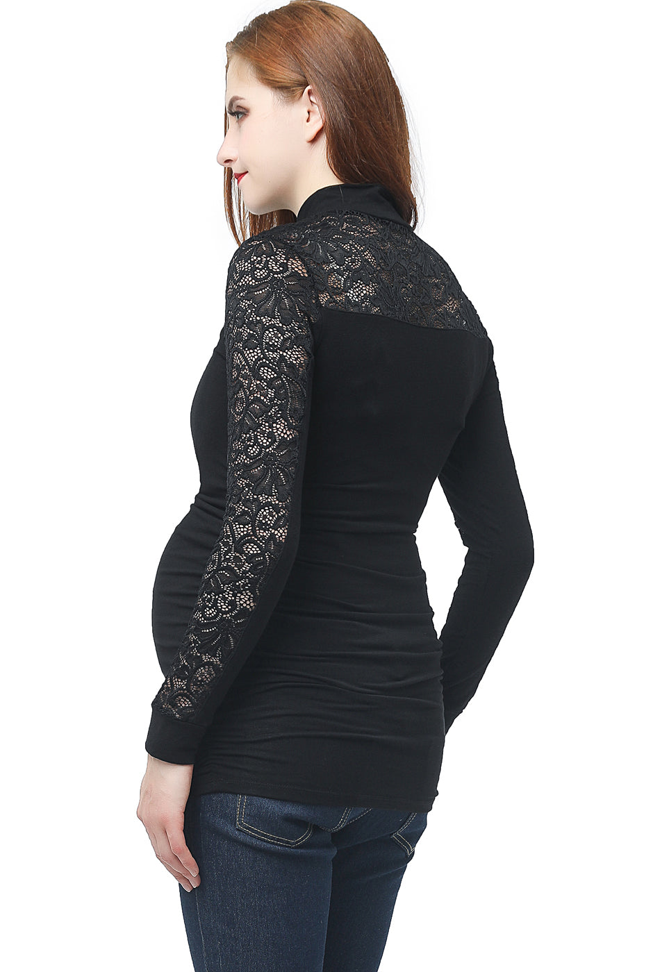 Kimi + Kai Maternity "Faye" Mock Neck Lace Panel Top