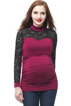 Kimi + Kai Maternity "Faye" Mock Neck Lace Panel Top