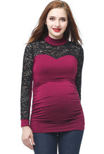 Load image into Gallery viewer, Kimi + Kai Maternity &quot;Faye&quot; Mock Neck Lace Panel Top