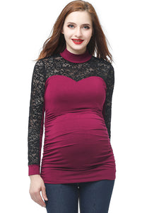 Kimi + Kai Maternity "Faye" Mock Neck Lace Panel Top