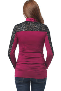 Kimi + Kai Maternity "Faye" Mock Neck Lace Panel Top