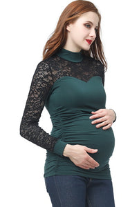 Kimi + Kai Maternity "Faye" Mock Neck Lace Panel Top