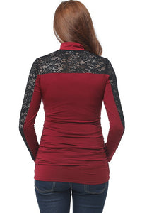 Kimi + Kai Maternity "Faye" Mock Neck Lace Panel Top