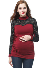 Load image into Gallery viewer, Kimi + Kai Maternity &quot;Faye&quot; Mock Neck Lace Panel Top