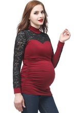 Load image into Gallery viewer, Kimi + Kai Maternity &quot;Faye&quot; Mock Neck Lace Panel Top