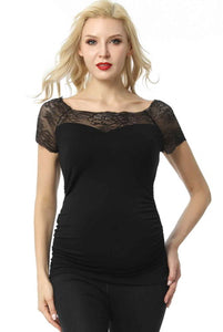 Kimi + Kai Maternity "Valerie" Lace Shoulder Ruched Top