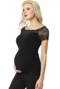 Kimi + Kai Maternity "Valerie" Lace Shoulder Ruched Top