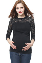 Kimi + Kai Maternity "Rainey" Ruched Lace Accent Top