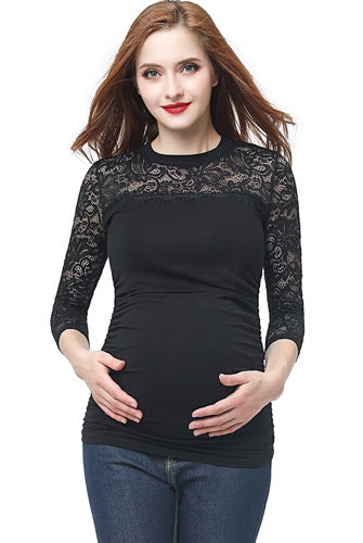 Kimi + Kai Maternity "Rainey" Ruched Lace Accent Top