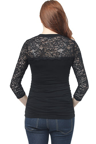 Kimi + Kai Maternity "Rainey" Ruched Lace Accent Top