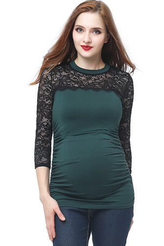 Kimi + Kai Maternity "Rainey" Ruched Lace Accent Top