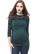 Kimi + Kai Maternity "Rainey" Ruched Lace Accent Top
