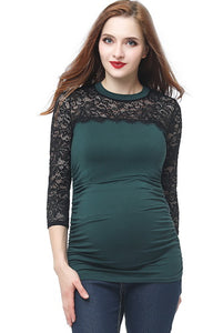 Kimi + Kai Maternity "Rainey" Ruched Lace Accent Top