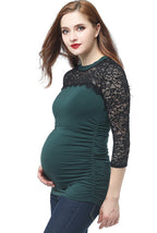 Kimi + Kai Maternity "Rainey" Ruched Lace Accent Top