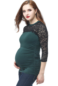 Kimi + Kai Maternity "Rainey" Ruched Lace Accent Top