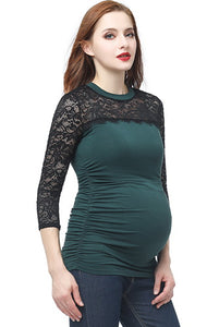 Kimi + Kai Maternity "Rainey" Ruched Lace Accent Top