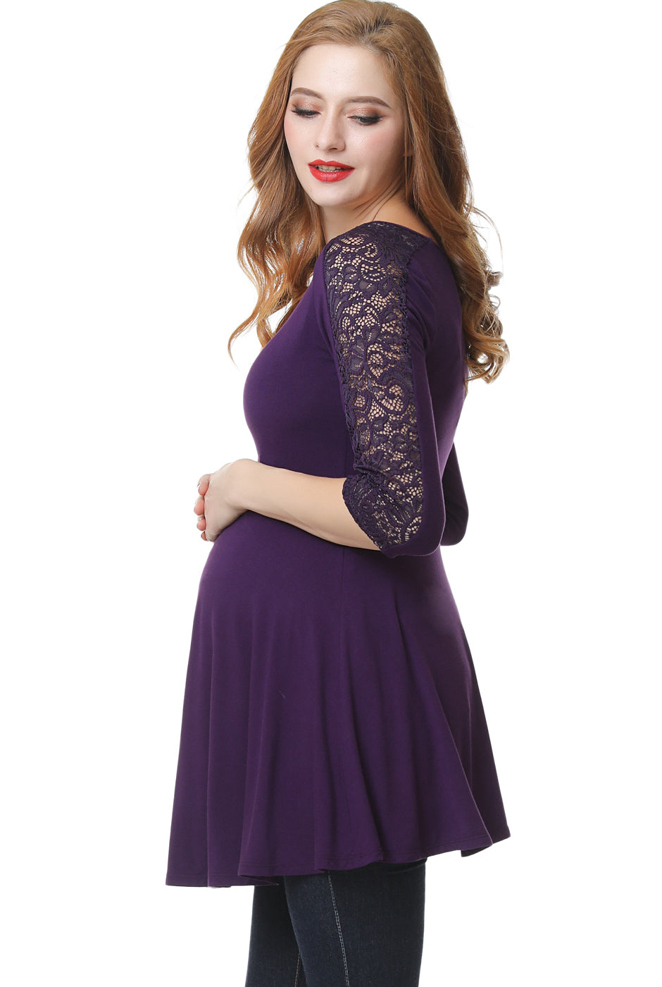 Kimi + Kai Maternity "Aisha" Lace Trim Top