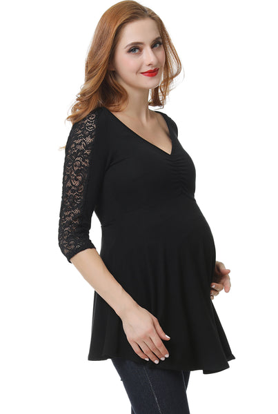 Kimi + Kai Maternity "Aisha" Lace Trim Top