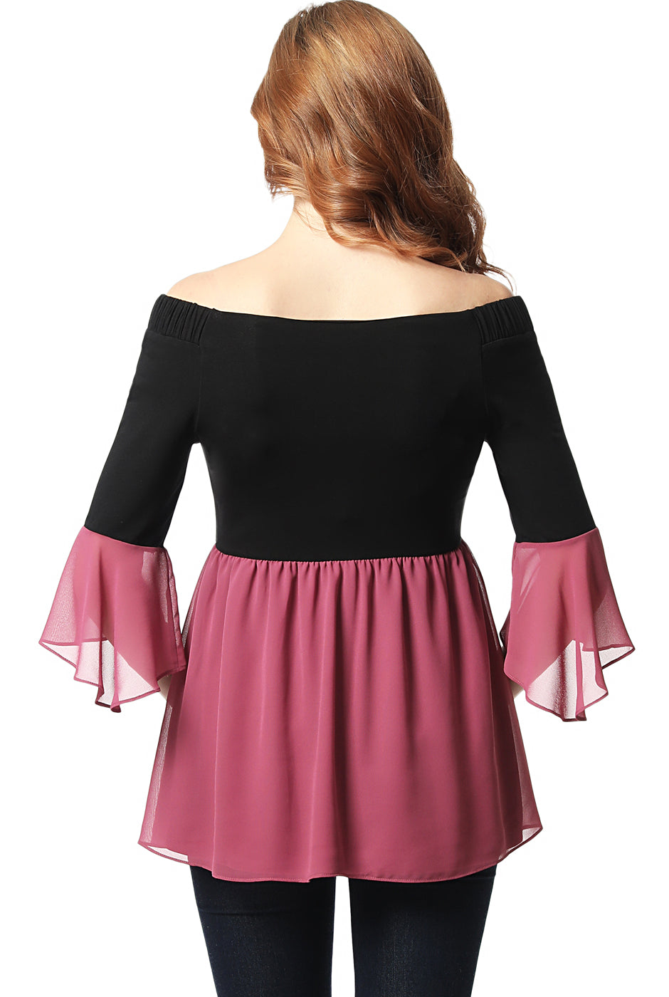 Kimi + Kai Maternity "Kylie" Off the Shoulder Color Block Top