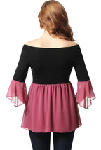 Kimi + Kai Maternity "Kylie" Off the Shoulder Color Block Top