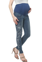 Load image into Gallery viewer, Kimi + Kai Maternity Embroidered Over the Belly Skinny Jeans