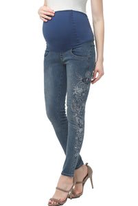 Kimi + Kai Maternity Embroidered Over the Belly Skinny Jeans