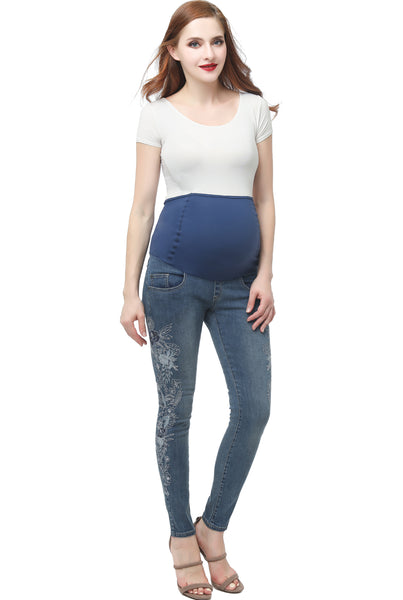 Kimi + Kai Maternity Embroidered Over the Belly Skinny Jeans