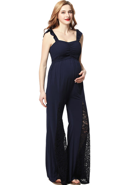 Kimi + Kai Maternity "Mel" Lace Accent Jumpsuit