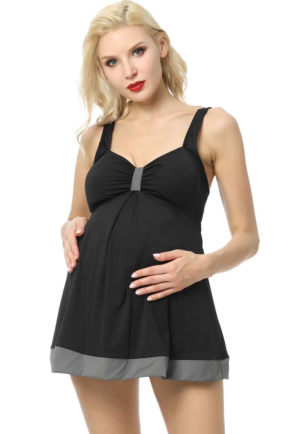 maternity swim dress Kimi & Kai Black/Gray Maternity Teresa UPF 50+ One Piece Swim Dress