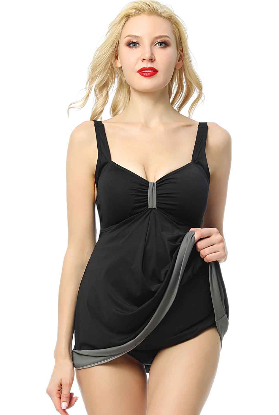 Kimi & Kai Black/Gray Maternity Teresa UPF 50+ One Piece Swim Dress Kimi & Kai Black/Gray Maternity Teresa UPF 50+ One Piece Swim Dress