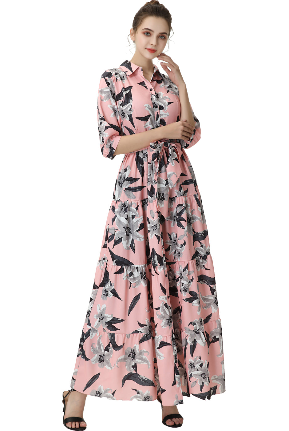 nursing maxi dress long sleeve SKY BLUE Floral Wrap Maxi Maternity Nursing Dress SKY BLUE / MEDIUM