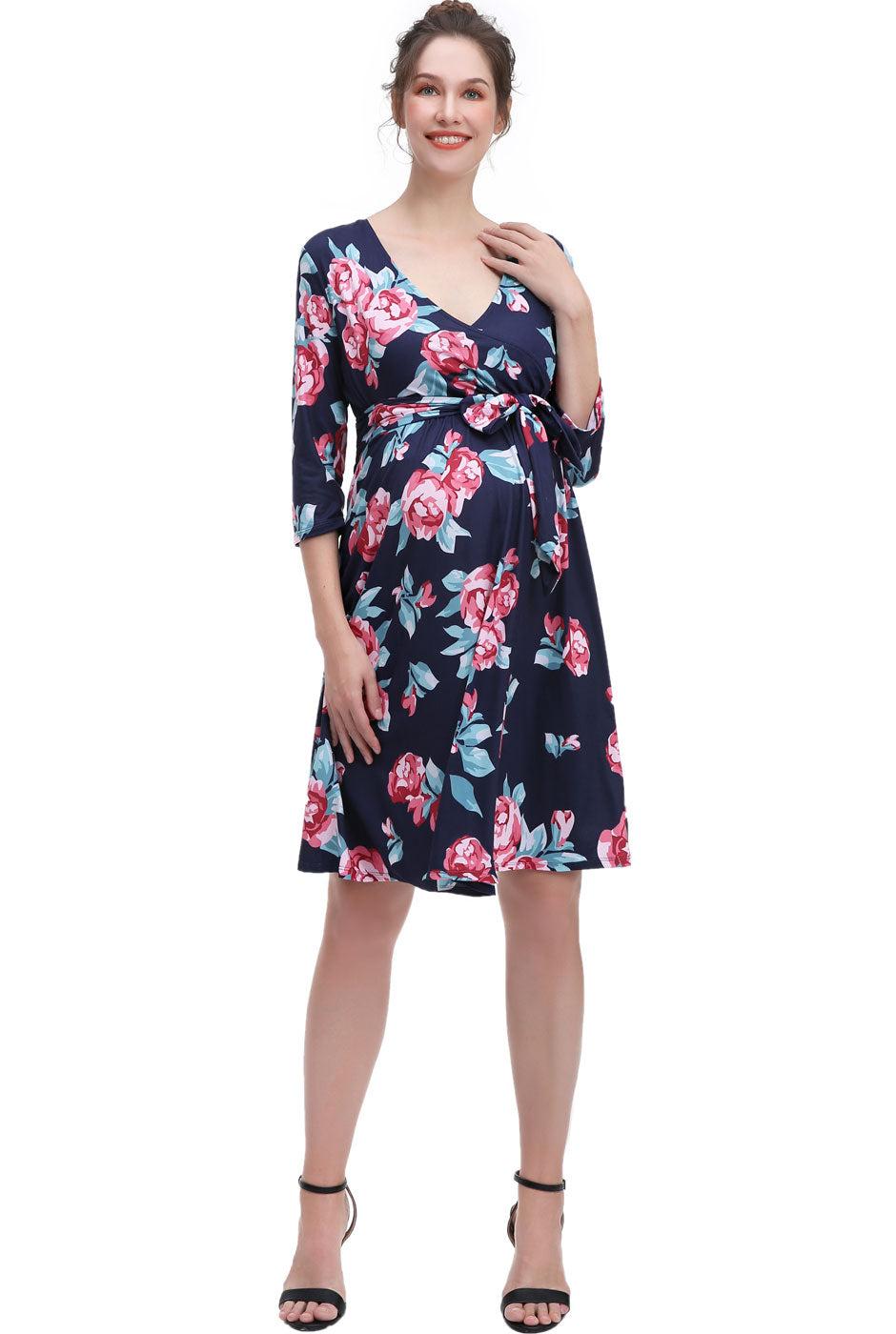 Kimi + Kai Maternity "Diana"Nursing Faux Wrap Dress