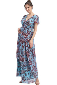 Kimi + Kai Maternity "Elisa" Faux Wrap Chiffon Maxi Dress