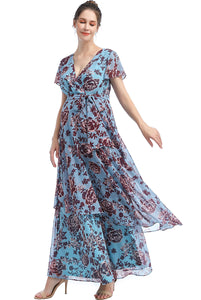 Kimi + Kai Maternity "Elisa" Faux Wrap Chiffon Maxi Dress