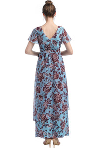 Kimi + Kai Maternity "Elisa" Faux Wrap Chiffon Maxi Dress