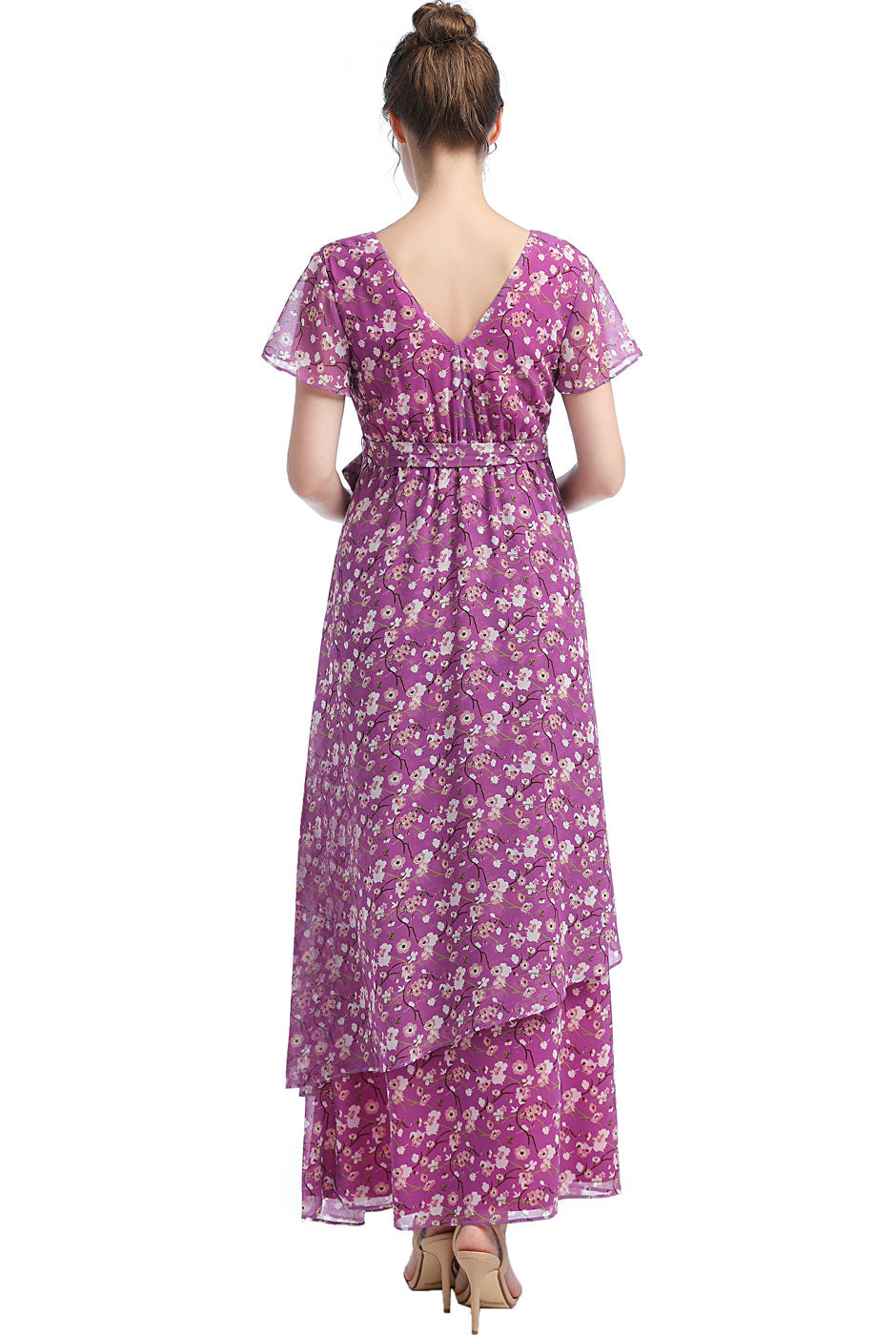 Kimi + Kai Maternity "Jolene" Faux Wrap Chiffon Maxi Dress