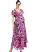 Kimi + Kai Maternity "Jolene" Faux Wrap Chiffon Maxi Dress