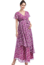 Kimi + Kai Maternity "Jolene" Faux Wrap Chiffon Maxi Dress