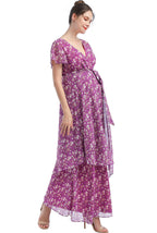 Kimi + Kai Maternity "Jolene" Faux Wrap Chiffon Maxi Dress