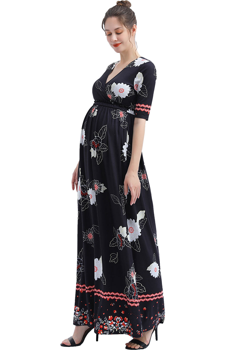 Kimi + Kai Maternity "Eira" V-Neck Maxi Nursing Dress