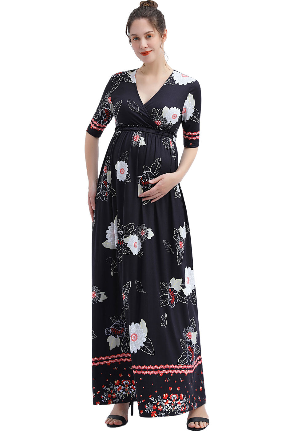 Kimi + Kai Maternity "Eira" V-Neck Maxi Nursing Dress