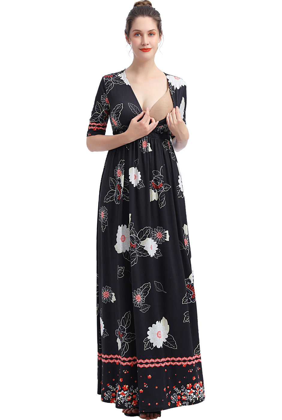 Kimi + Kai Maternity "Eira" V-Neck Maxi Nursing Dress