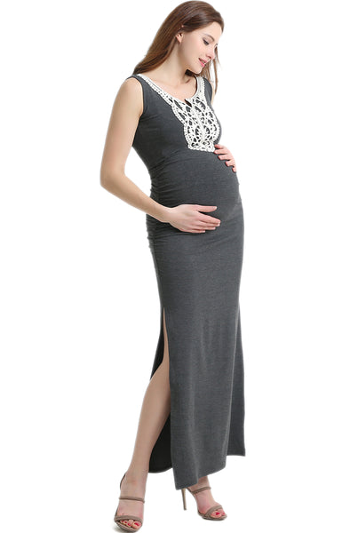 Kimi + Kai Maternity "Bethany" Lace Trim Maxi Dress