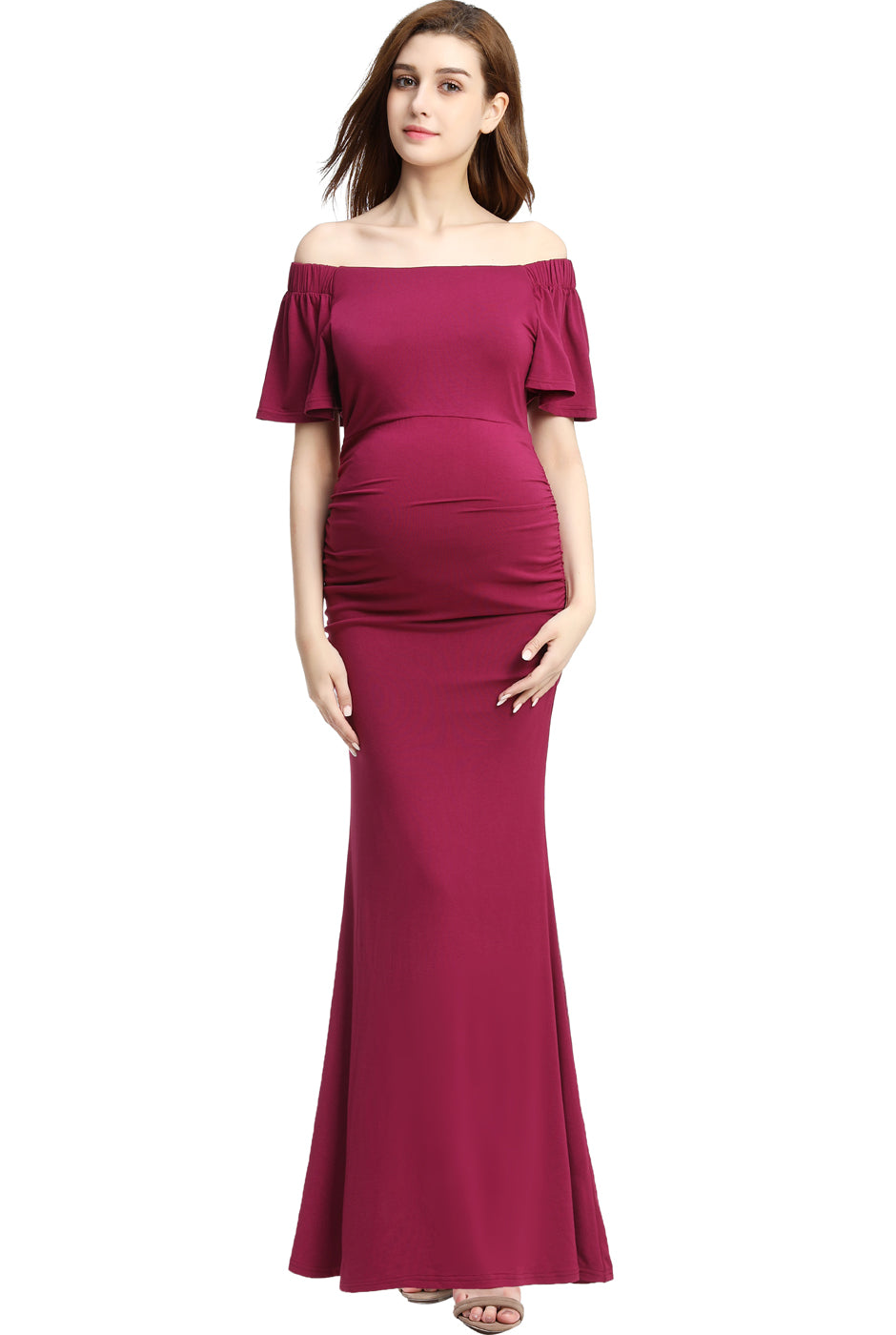 Kimi + Kai Maternity Abigail Off Shoulder Maxi Dress - Berry Kimi + Kai Maternity Abigail Off Shoulder Maxi Dress - Berry