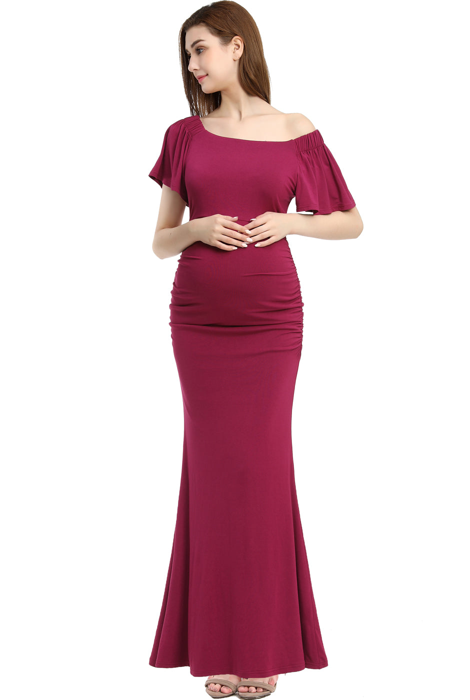 Kimi + Kai Maternity Abigail Off Shoulder Maxi Dress - Berry Kimi + Kai Maternity Abigail Off Shoulder Maxi Dress - Berry