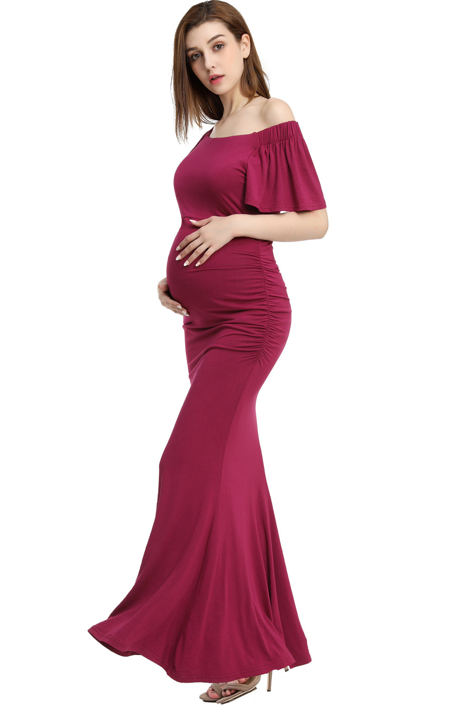 Kimi + Kai Maternity "Abigail" Off Shoulder Maxi Dress