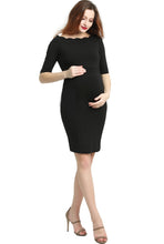 Load image into Gallery viewer, Kimi + Kai Maternity &quot;Kendall&quot; Off-Shoulder Midi Body Con Dress